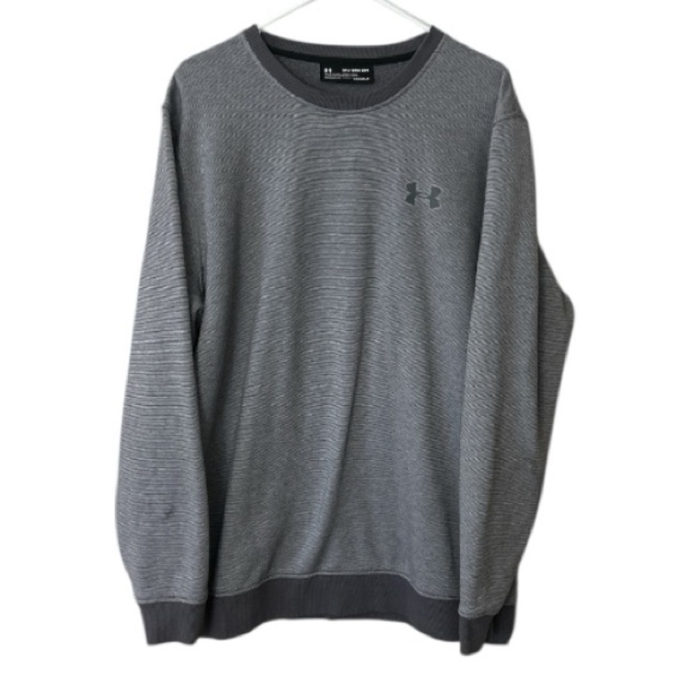 Under Armour Fitted Cold Gear Gray Fleece Pullover Stripes Sweatshirt